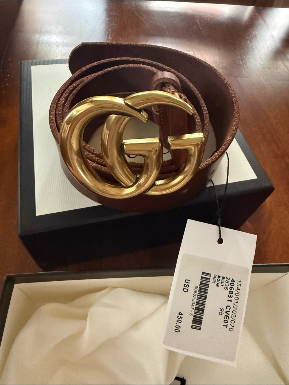Gucci Brown Leather Belt with Gold Double G Buckle